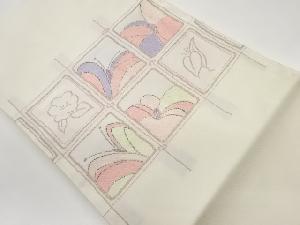 四角に花葉・蝶模様織出し名古屋帯